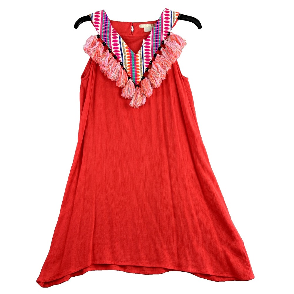 Gianni Bini GB Women Small Red Dress Boho Embroidered Tassels Aztec Festival NWT